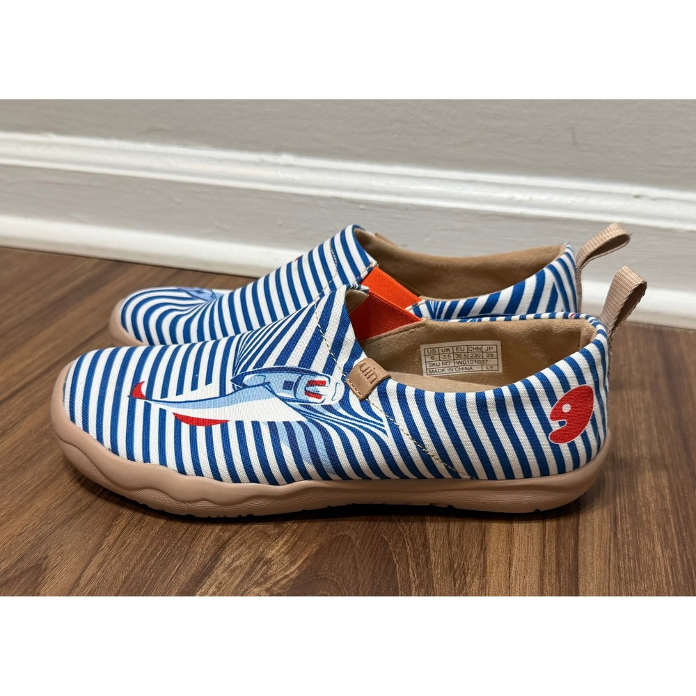 UIN Ferry Well Women Nautical Sailboat Striped Slip On Shoes Blue White Sz 6